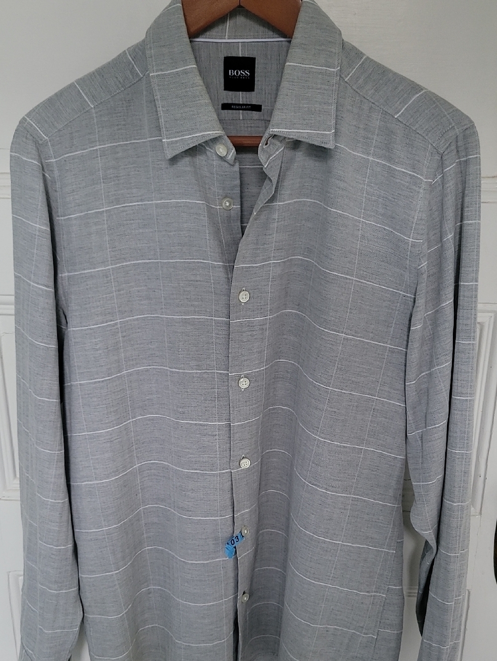 BOSS Black Label Light Gray Windowpane Long Sleeve 100 % Cotton Button-up Shirt